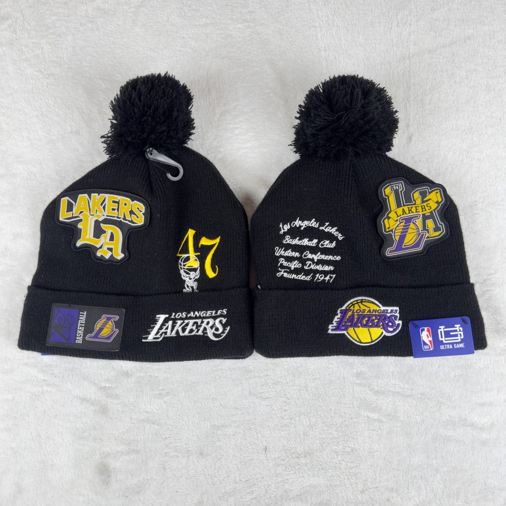 Los Angeles Lakers‎ NBA Ultra Game Men's Tattoo Lined Pom Beanie OSFA Black New